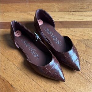 Calvin Klein Brown Croc-Embossed Flats size 7 NEW